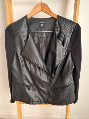 Alfani Black Faux  Vegan Leather Asymmetrical Zip Moto Jacket Size M